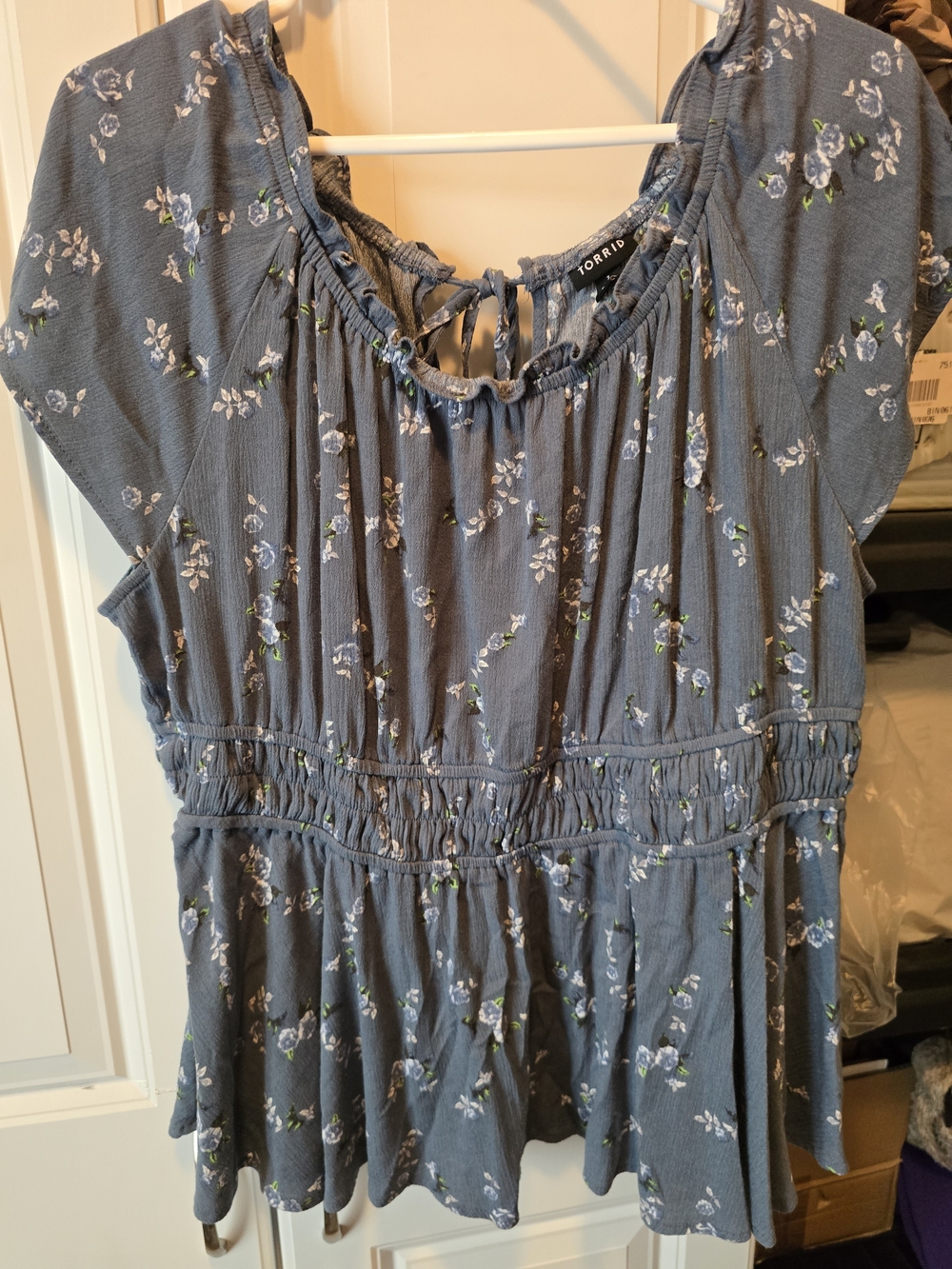 Torrid Blue Floral Shirt with Tie-Back
